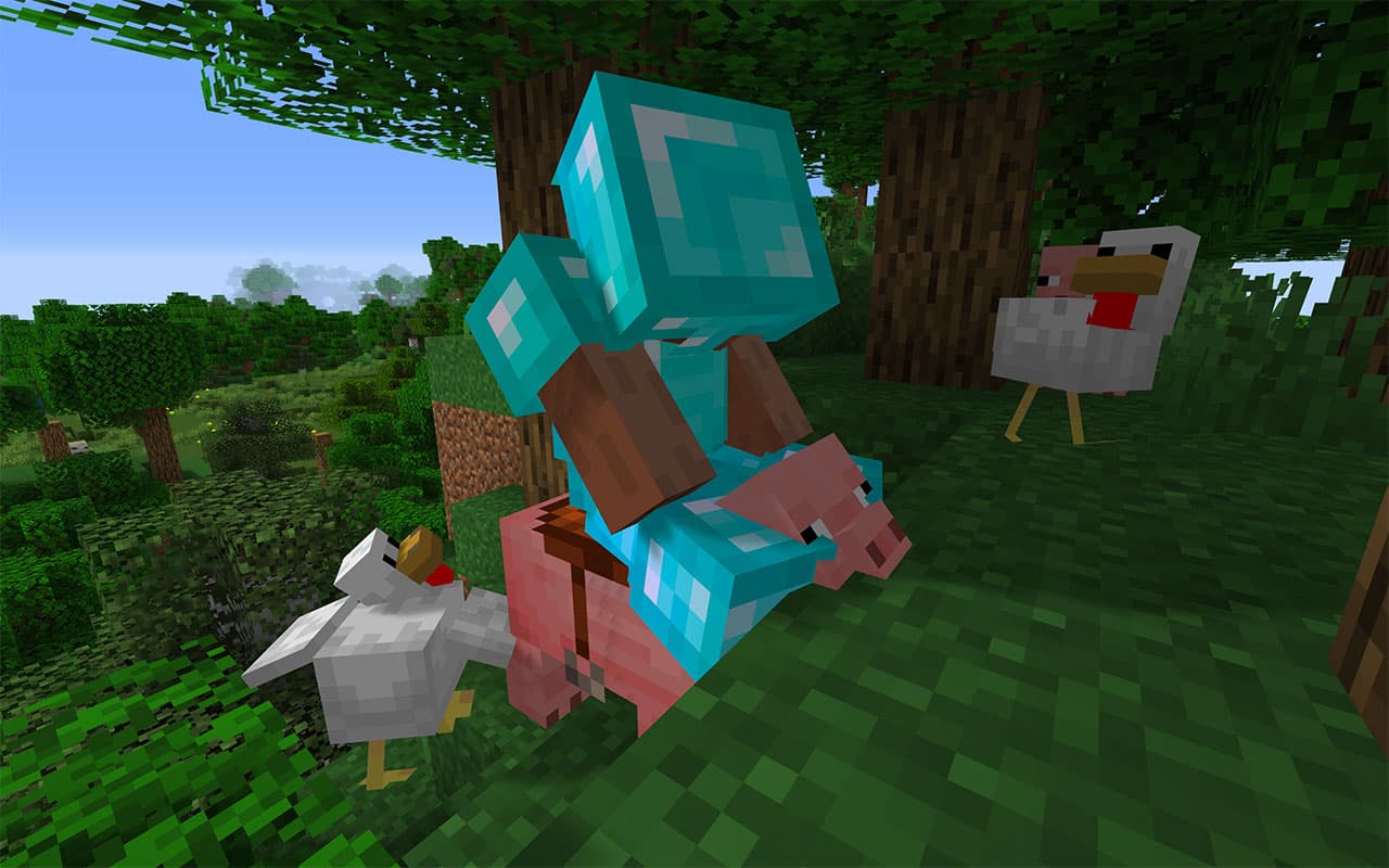 Screenshot showing ride a pig in minecraft in Minecraft