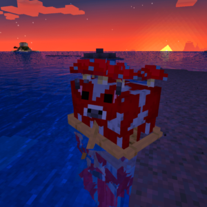 Mooshroom in a boat at sunset