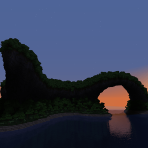 Sunset behind an arch in Minecraft