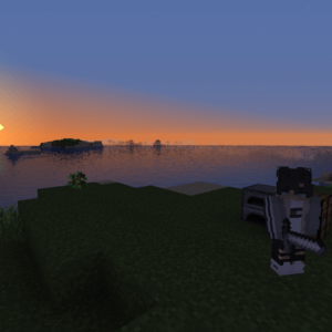 Sunset on the first day in Minecraft