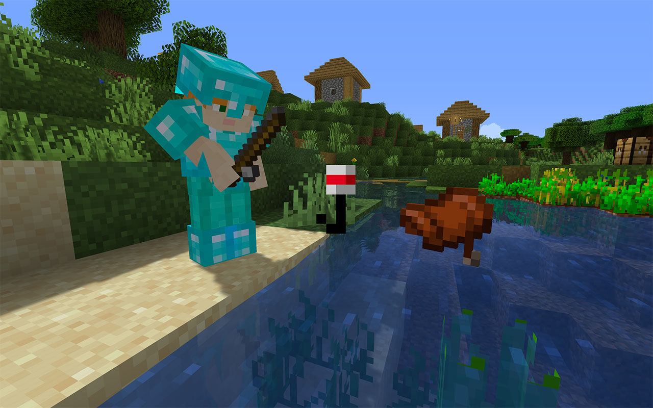 Fishing up a saddle in Minecraft