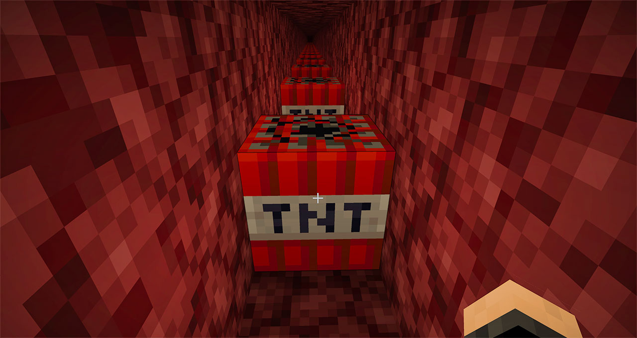 A long line of TNT in the Nether