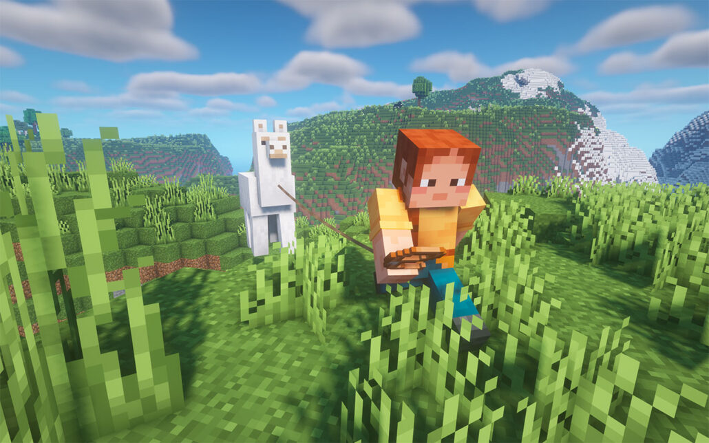 guiding llama with lead in Minecraft